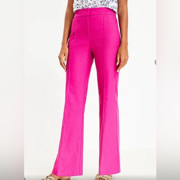LOFT Pants - NWT LOFT Flare, Boot-Cut Pants, Pintuck Front, Cotton Linen, Pink, SZ 14, 32” IS